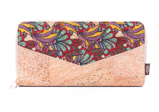 Korkowy portfel damski w kwiaty