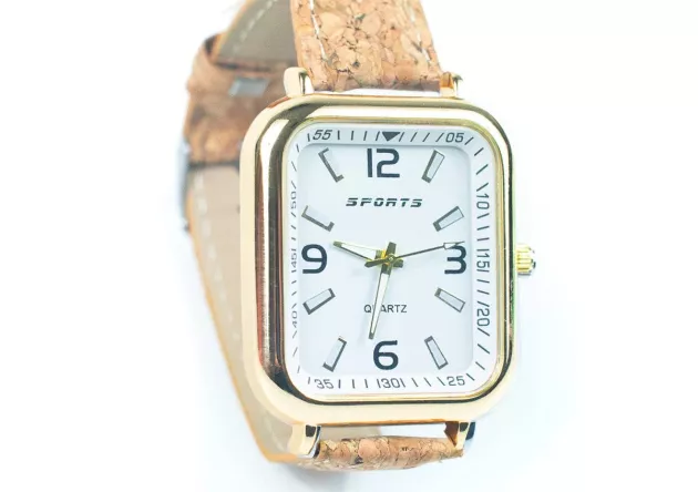 Zegarek korkowy tarcza prostokątna złota - NOWOŚĆ !!!