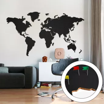 korkowa mapa świata średnia czarna samoprzylepna - wyprzedaż!